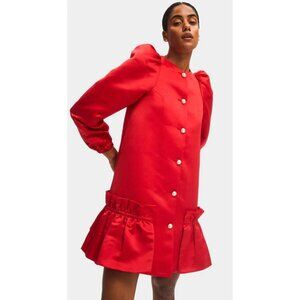 NWT Sleeper Mystery Puff Ruffled Duchesse Satin Mini Dress Red Size M $450 [jb]
